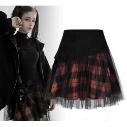 Minigonna con tessuto scozzese e  tulle