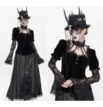 Maglia in velluto e maniche in pizzo con collarino