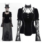 Maglia in velluto e maniche in pizzo con collarino