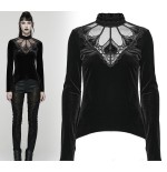 Maglia in velluto con pizzo e trasparenza su scollatura