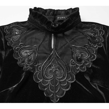 Maglia in velluto con pizzo e trasparenza su scollatura