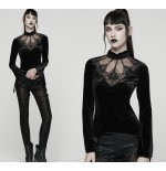 Maglia in velluto con pizzo e trasparenza su scollatura