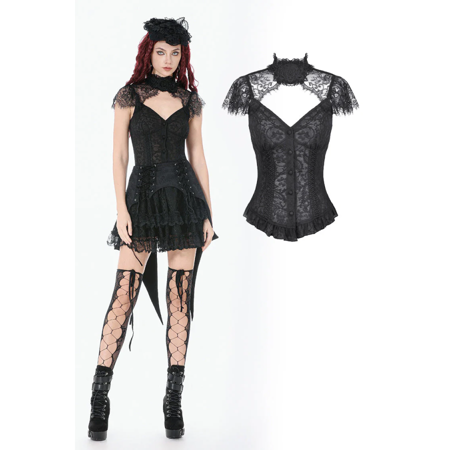 Maglia in pizzo con colletto decorato