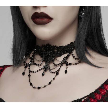 Collarino in pizzo con catene e perline