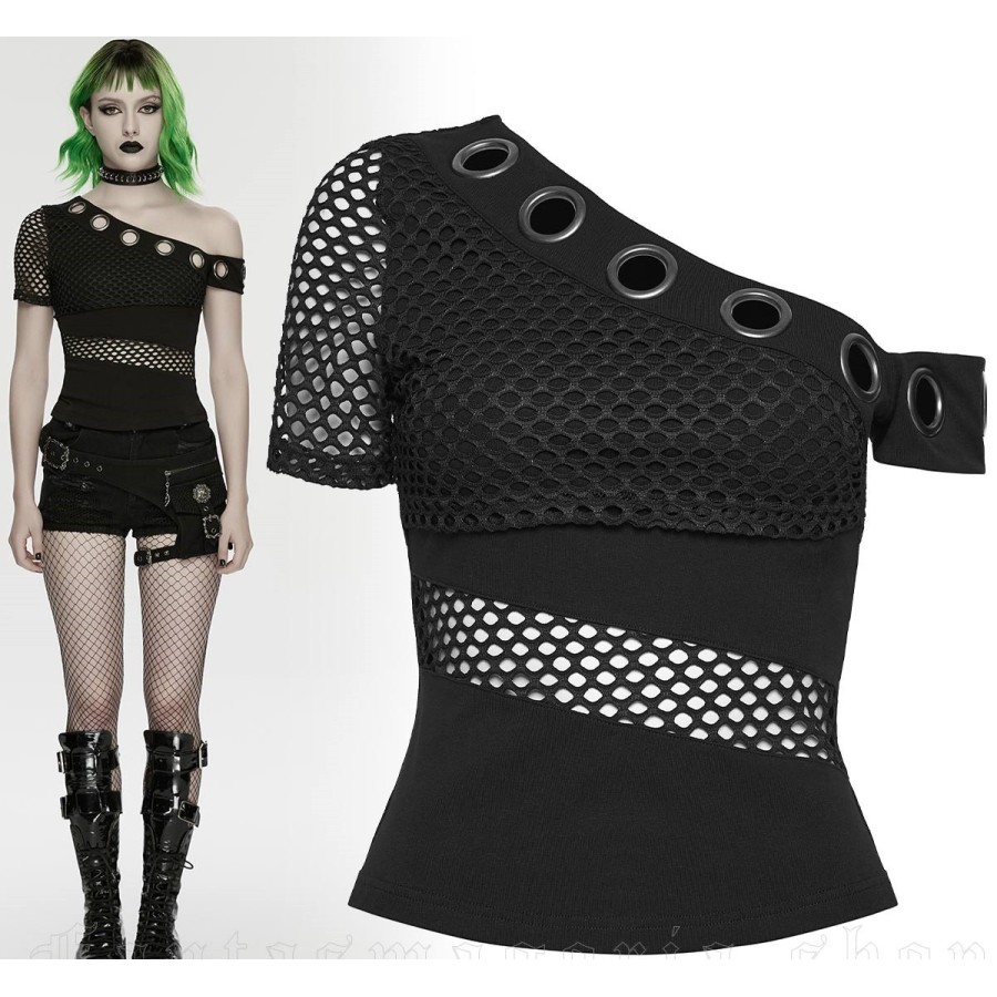 Maglia asimmetrica con retina e anelli