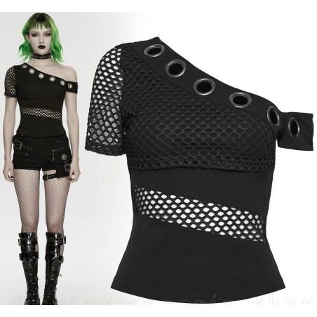 Maglia asimmetrica con retina e anelli