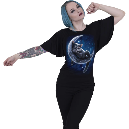T-Shirt con pizzo e stampa absinthe cat