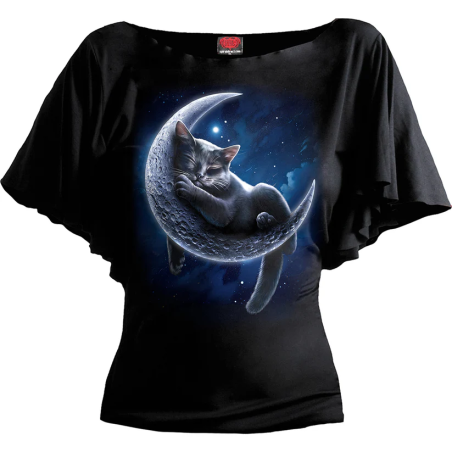 T-Shirt con pizzo e stampa absinthe cat