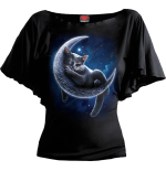 T-Shirt con pizzo e stampa absinthe cat
