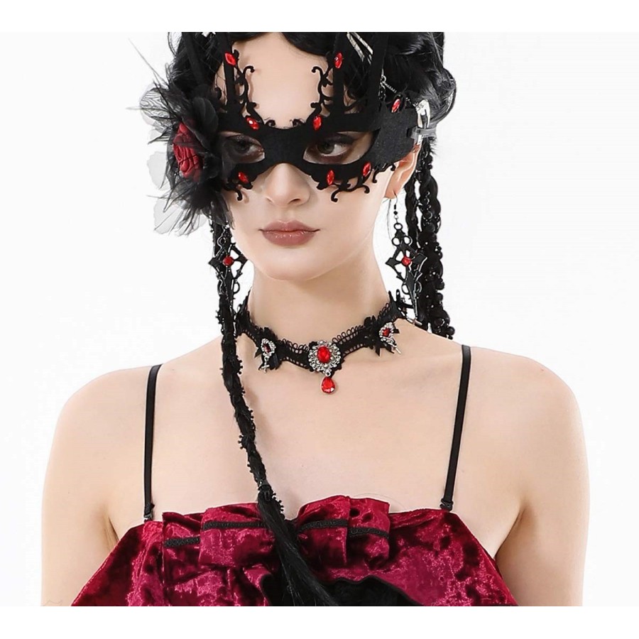 Collarino in pizzo con pietre rosse
