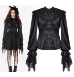 Camicia in raso con jabot e maniche con punte in pizzo