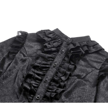 Camicia in raso con jabot e maniche con punte in pizzo