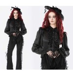 Camicia in raso con jabot e maniche con punte in pizzo